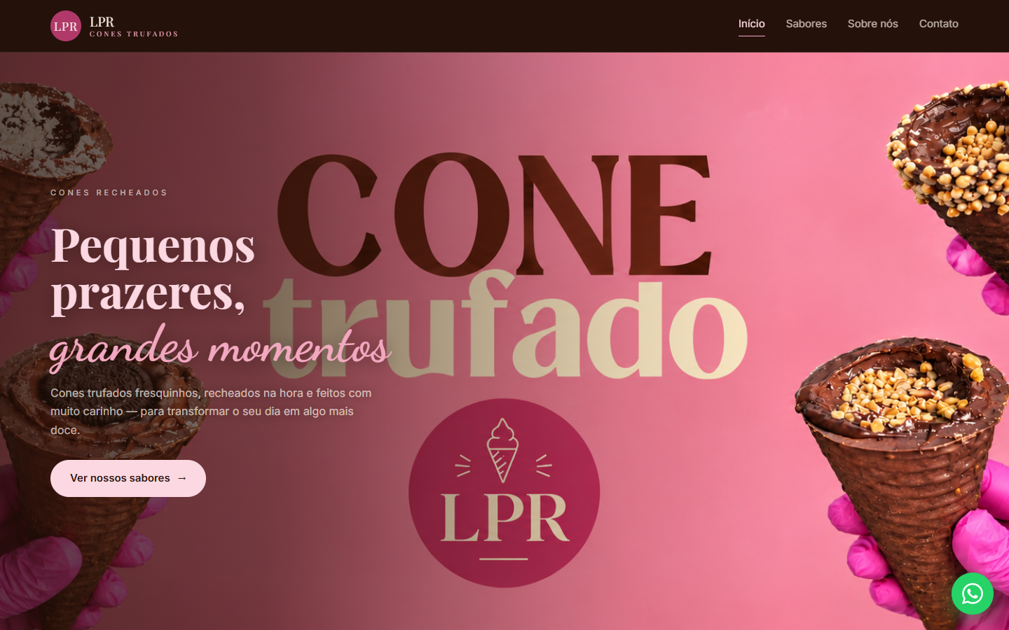 Tela do site LPR Cones Trufados
